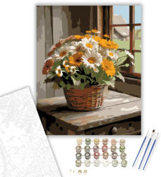 Számfestő Margaréták és Gerberák Kosárban - számfestő készlet - 40×50 cm (Keretre feszítve) (crea5830-40X50-KF)