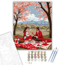  Valentin-napi Piknik Cseresznyefák Alatt - számfestő készlet - 40×50 cm (Keretre feszítve)