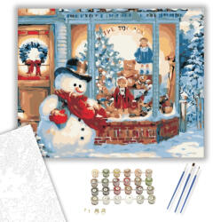  Hóember Kalapban - számfestő készlet - 40×50 cm (Keretre feszítve)