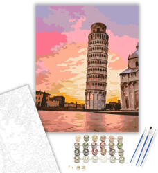  Pisai Ferde Torony Naplementében - számfestő készlet - 40×50 cm (Keretre feszítve)