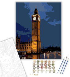  Big Ben és a Westminster Palota Esős Estén - számfestő készlet - 50×60 cm (Keretre feszítve)