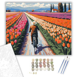  Kerékpáros a Tulipános Út Mentén - számfestő készlet - 40×50 cm (Keretre feszítve)