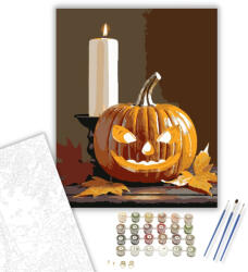  Faragott töklámpás és gyertya - számfestő készlet - 40×50 cm (Keretre feszítve)