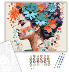  Virágos Sziluett Színkavalkád - számfestő készlet - 40×50 cm (Keretre feszítve)