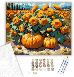  Tökvirágokkal díszített őszi táj - számfestő készlet - 40×50 cm (Keretre feszítve)