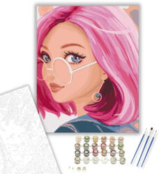  Rózsaszín hajú lány - számfestő készlet - 40×50 cm (Keretre feszítve)