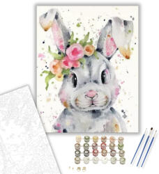  Szürke Virágos Nyuszi - húsvéti számfestő készlet - 40×50 cm (Keretre feszítve)
