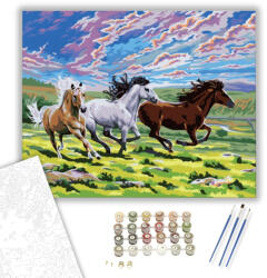  Vágtató Lovak - számfestő készlet - 40×50 cm (Keretre feszítve)