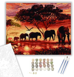 Számfestő Elefántok a szavannán - számfestő készlet - 40×50 cm (Keretre feszítve) (crea186-40X50-KF)