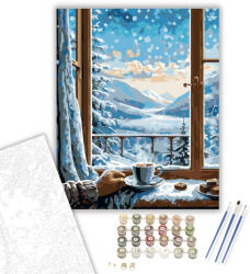  Téli Táj Ablakon Át - számfestő készlet - 40×50 cm (Keretre feszítve)