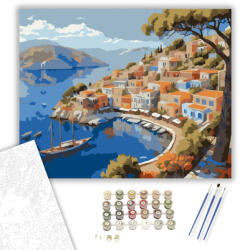  Symi Neoklasszikus Kikötőháza - számfestő készlet - 40×50 cm (Keretre feszítve)