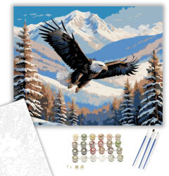  Fehérfejű Rétisas Téli Tájban - számfestő készlet - 40×50 cm (Keretre feszítve)