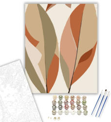  Olíva és Terrakotta Absztrakt Levelek - számfestő készlet - 40×50 cm (Keretre feszítve)