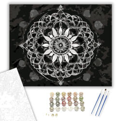  Fehér Mandala Kőhatással - számfestő készlet - 40×50 cm (Keretre feszítve)
