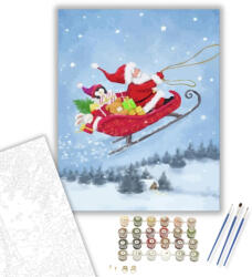  Télapó útközben - számfestő készlet - 40×50 cm (Keretre feszítve)