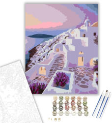  Folegandros Hajnal a Fehér Tetők Felett - számfestő készlet - 40×50 cm (Keretre feszítve)