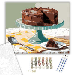  Csokoládétorta Üveg Tálon - számfestő készlet - 40×50 cm (Keretre feszítve)