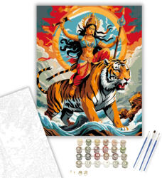 Durga Istennő Tigris Hátán - számfestő készlet - 40×50 cm (Keretre feszítve)