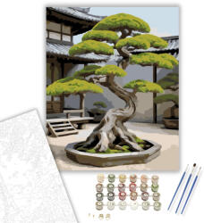  Ősi Bonsai és Kő Lámpás - számfestő készlet - 40×50 cm (Keretre feszítve)