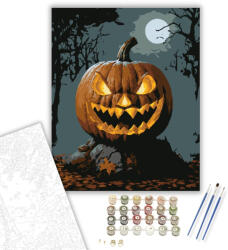  Rémisztő töklámpás a kísérteties erdőben - számfestő készlet - 40×50 cm (Keretre feszítve)