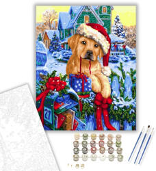 Számfestő Kutya ajándékokkal - számfestő készlet - 40×50 cm (Keretre feszítve) (crea151-40X50-KF)