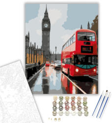 Big Ben és Westminster Bridge Esős Reggelen - számfestő készlet - 80×100 cm (Keretre feszítve)