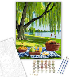  Romantikus Piknik a Fűzfa Árnyékában - számfestő készlet - 40×50 cm (Keretre feszítve)