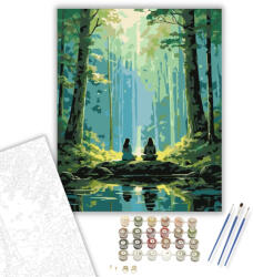 Meditáló Nők Erdőtisztáson - számfestő készlet - 40×50 cm (Keretre feszítve)
