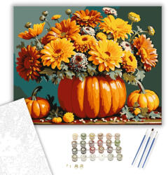  Őszi virágcsokor tökben - számfestő készlet - 40×50 cm (Keretre feszítve)