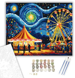  Csillagos Éjszaka Vidámparkja - számfestő készlet - 40×50 cm (Keretre feszítve)