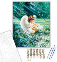 Számfestő Angyalka a réten - számfestő készlet - 40×50 cm (Keretre feszítve) (crea358-40X50-KF)