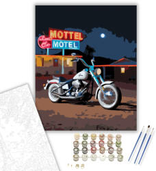  Klasszikus Chopper a Motel Előtt - számfestő készlet - 40×50 cm (Keretre feszítve)