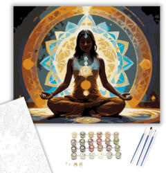  Meditáló Jógi Szent Geometriával - számfestő készlet - 40×50 cm (Keretre feszítve)