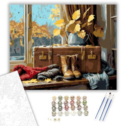  Őszi Csendélet Bőrönddel - számfestő készlet - 40×50 cm (Keretre feszítve)