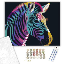  Neon Színátmenetek Zebra Portré - számfestő készlet - 40×50 cm (Keretre feszítve)