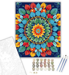  Természet ihlette Mandala Levelekkel és Virágokkal - számfestő készlet - 40×50 cm (Keretre feszítve)