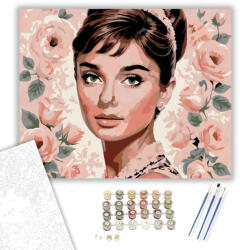  Audrey Hepburn Portré - számfestő készlet - 50×60 cm (Keretre feszítve)