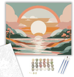  Színátmenetes Táj Naplementével - számfestő készlet - 40×50 cm (Keretre feszítve)