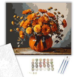 Számfestő Őszi virágkompozíció tök vázában - számfestő készlet - 40×50 cm (Keretre feszítve) (crea3085-40X50-KF)