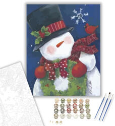  Hóember és adventi koszorú - számfestő készlet - 40×50 cm (Keretre feszítve)