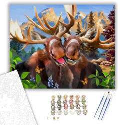 Rénszarvas pár - számfestő készlet - 40×50 cm (Keretre feszítve)