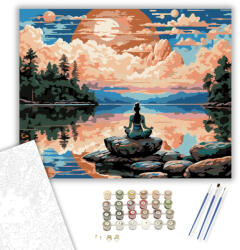 Számfestő Meditáló Nő Tóparti Naplementében - számfestő készlet - 40×50 cm (Keretre feszítve) (crea6786-40X50-KF)