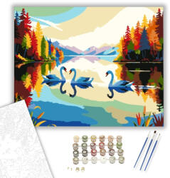  Hattyúk a Tavon - húsvéti számfestő készlet - 40×50 cm (Keretre feszítve)