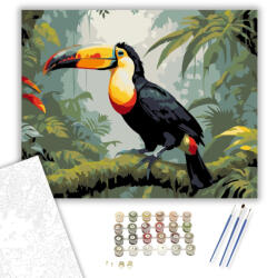  Tréfás Tukán a Dzsungelben - számfestő készlet - 40×50 cm (Keretre feszítve)