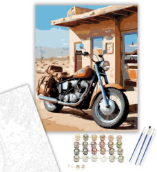  Vintage Motor a Sivatagi Benzinkútnál - számfestő készlet - 40×50 cm (Keretre feszítve)