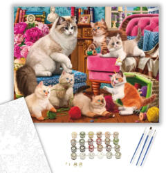 Számfestő Cicák játéka - számfestő készlet - 40×50 cm (Keretre feszítve) (crea065-40X50-KF)