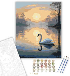  Hajnali Hattyú a Tavon - számfestő készlet - 40×50 cm (Keretre feszítve)