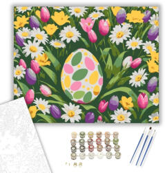 Számfestő Húsvéti Tojás a Virágoskertben - húsvéti számfestő készlet - 40×50 cm (Keretre feszítve) (husvet113-40X50-KF)