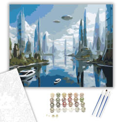  Jövőbeli Úszó Város - számfestő készlet - 40×50 cm (Keretre feszítve)