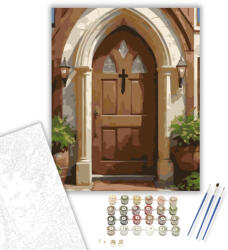 Keresztény Templomkapu - számfestő készlet - 40×50 cm (Keretre feszítve)